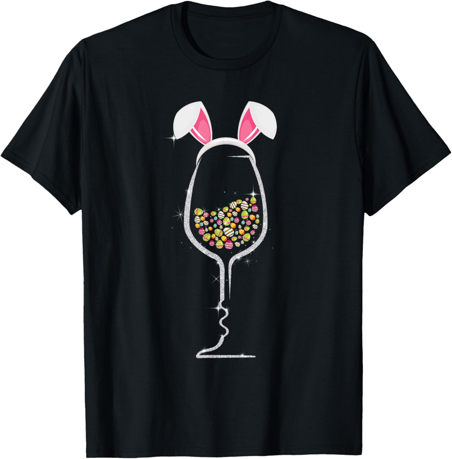 Easter Day Color Egg Wine Glass Bunny Wine Lovers T-Shirt - T-Shirt | Black
