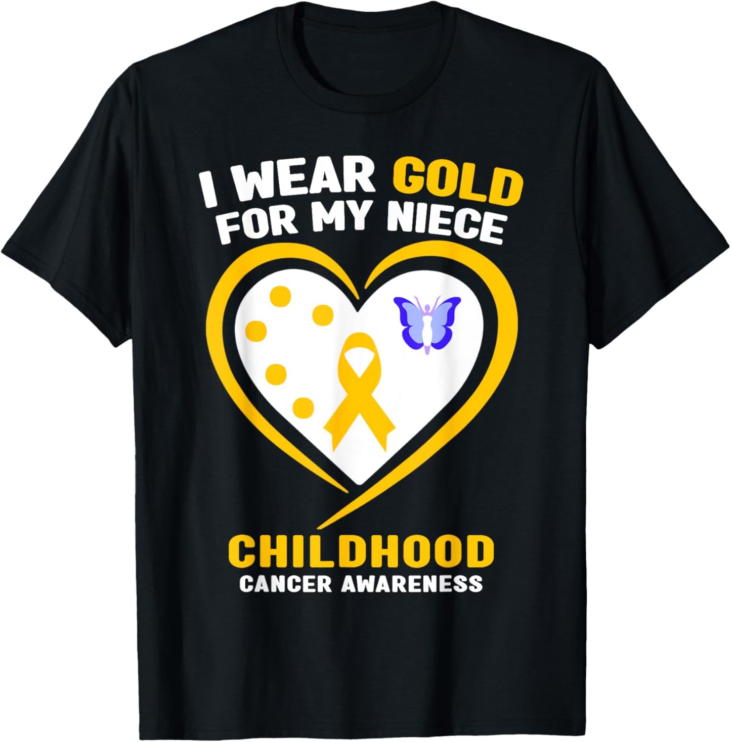 I Wear Gold For My Niece Childhood Cancer Awareness T-Shirt - T-Shirt | Black