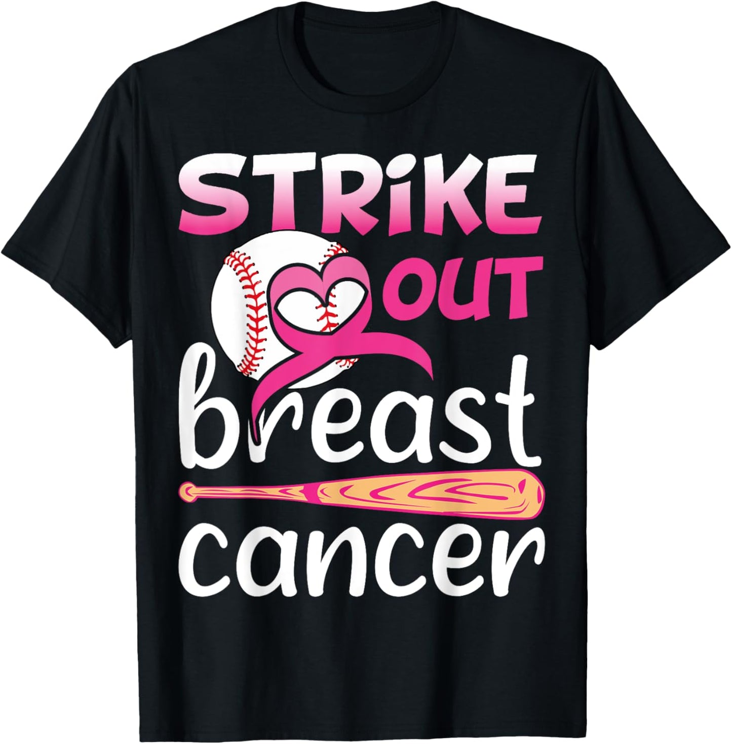 Strike Out Breast Cancer Awareness Baseball Softball Fighter T-Shirt - T-Shirt | Black