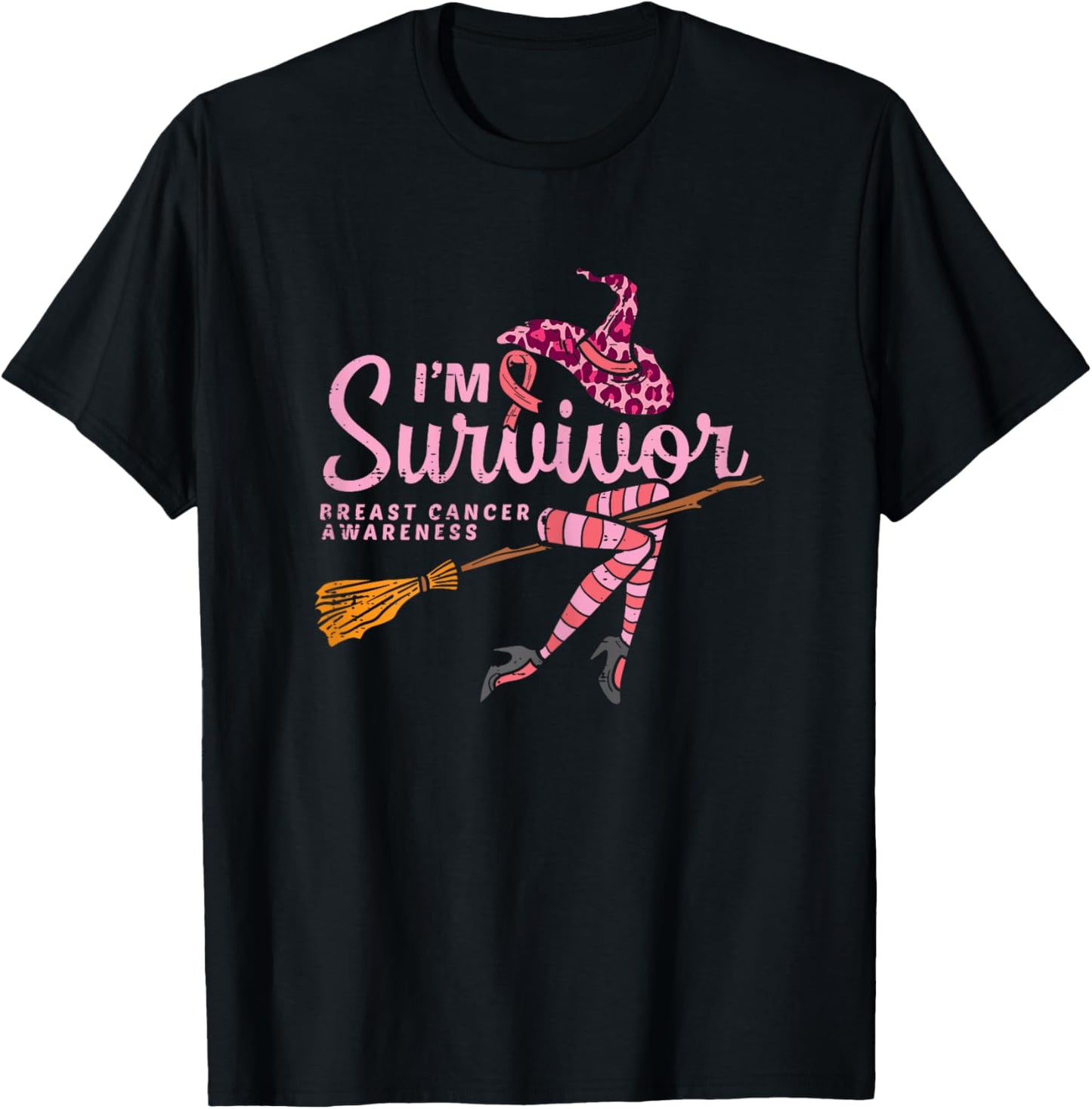 Witch Im A Survivor Halloween Breast Cancer Awareness Women T-Shirt - T-Shirt | Black