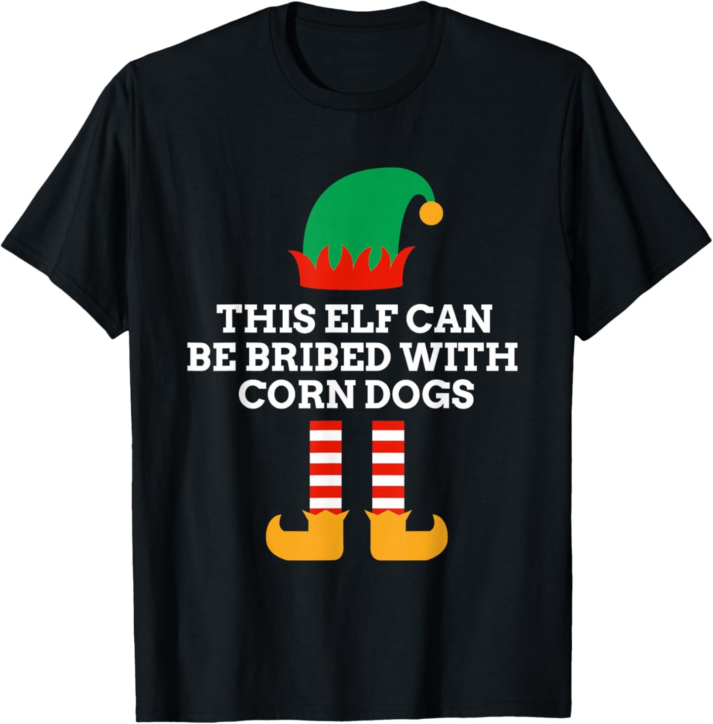 This Elf Can Be Bribed With Corn Dogs Christmas Santa Helper T-Shirt - T-Shirt | Black