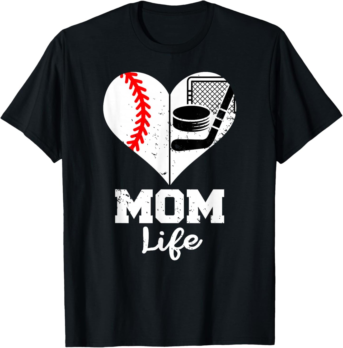 Mom Life Heart Funny Baseball Hockey Mom T-Shirt - T-Shirt | Black