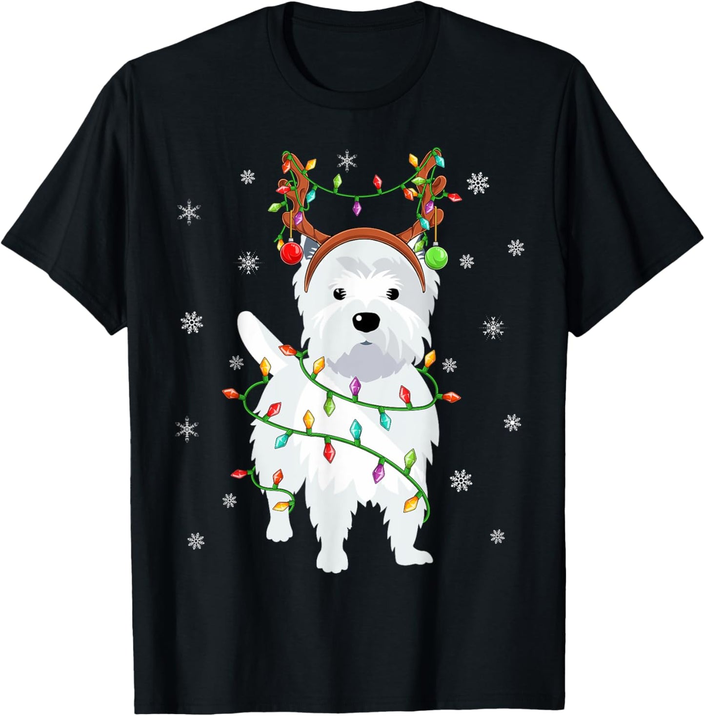 Westie Dog Xmas Lighting Reindeer Hat Westie Christmas Women Kids T-Shirt - T-Shirt | Black