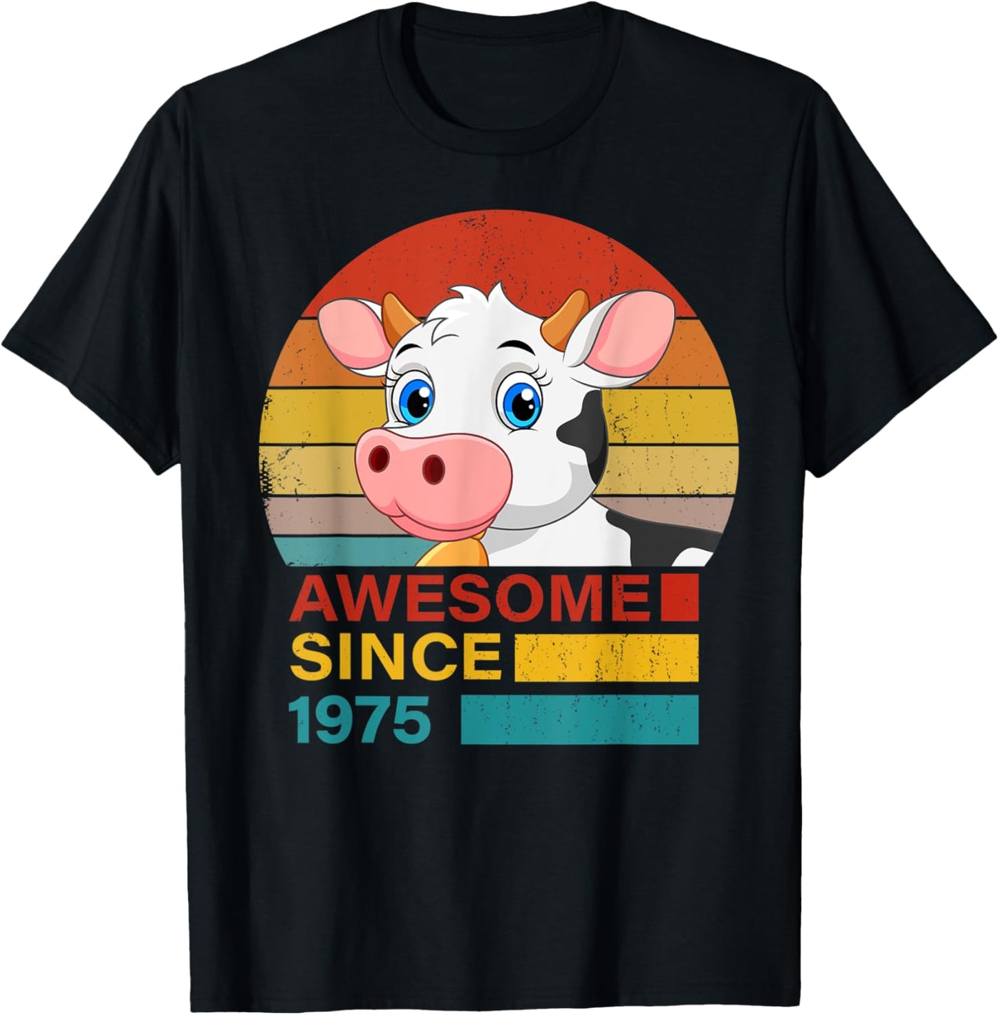 Cow 1975 Birthday Funny Vintage Cow Retro Sunset Farming T-Shirt - T-Shirt | Black