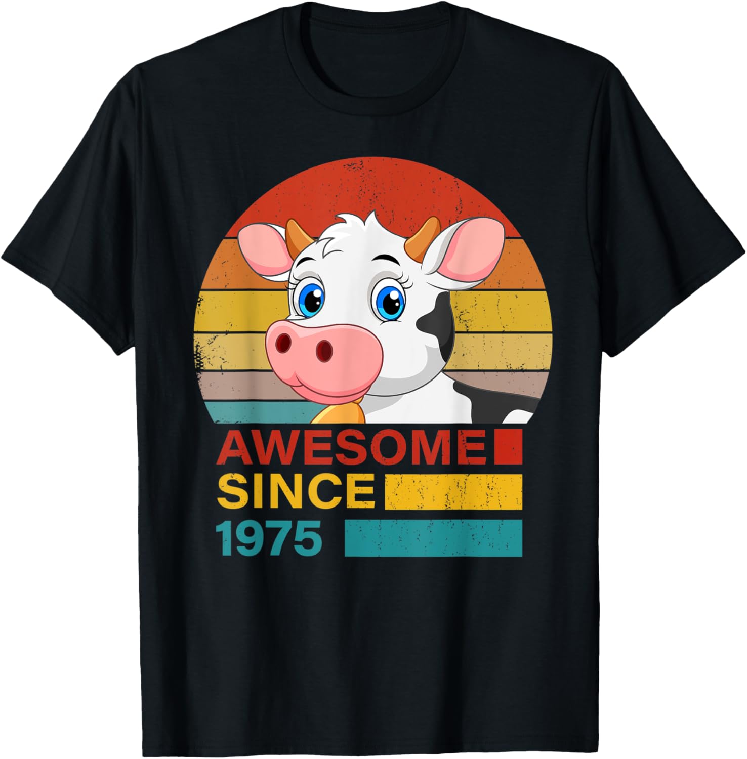 Cow 1975 Birthday Funny Vintage Cow Retro Sunset Farming T-Shirt - T-Shirt | Black