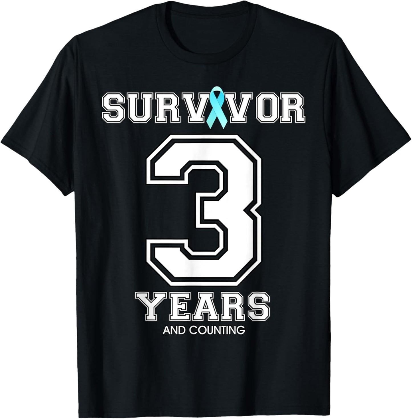 3 Years Ovarian Cancer Survivor Teal Ribbon Gift T-Shirt - T-Shirt | Black