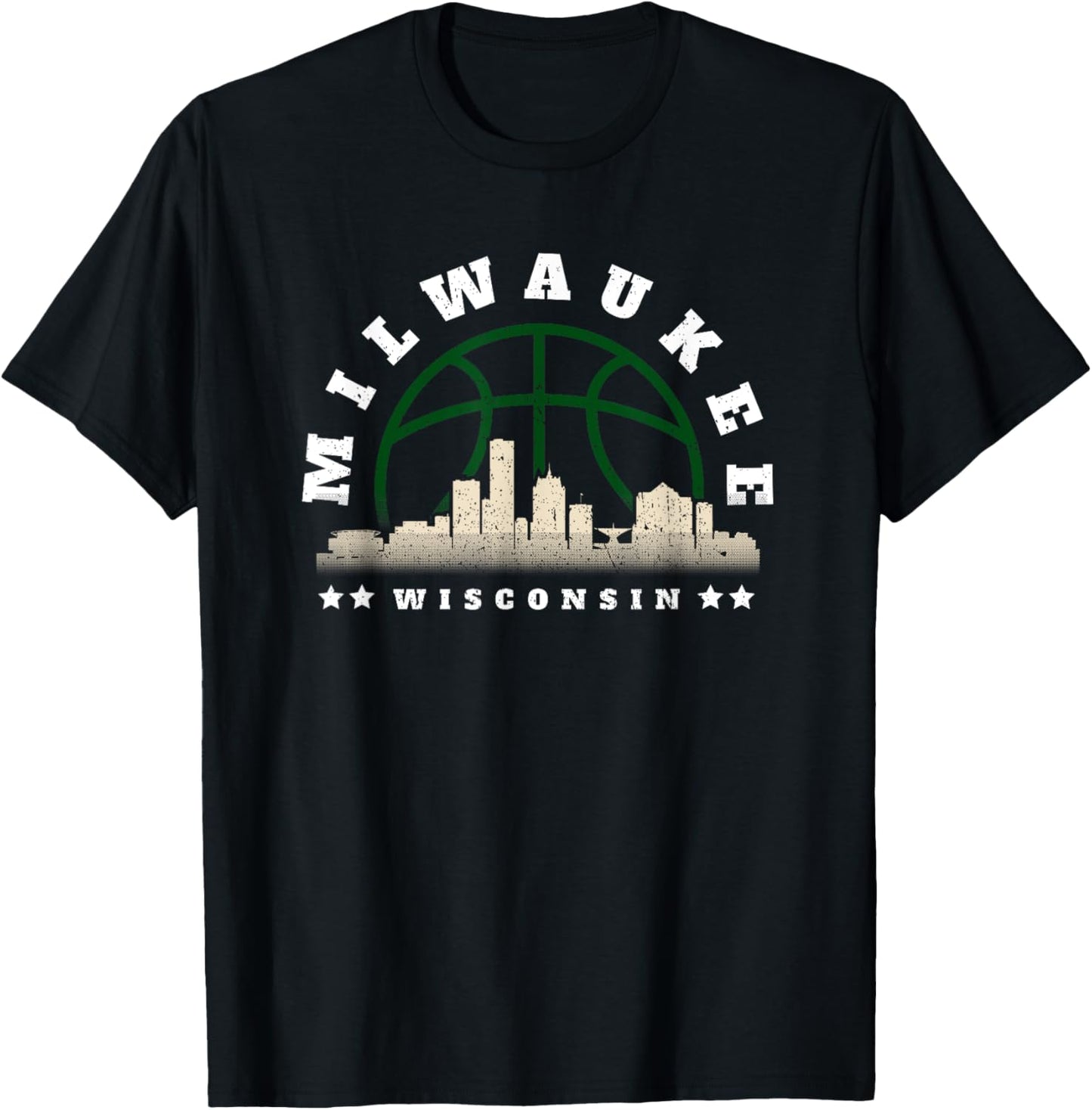Milwaukee Wisconsin Vintage Basketball Cityscape T-Shirt - T-Shirt | Black