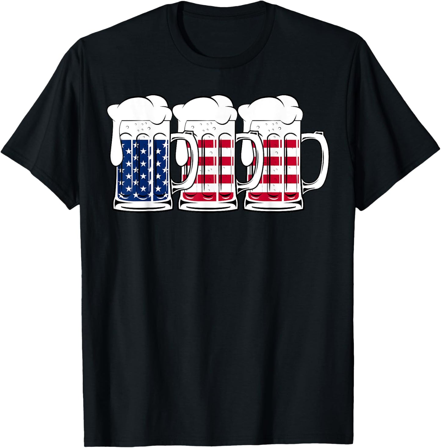 Beer USA Flag Merica Drinking American Men Women 4th of July T-Shirt - T-Shirt | Black