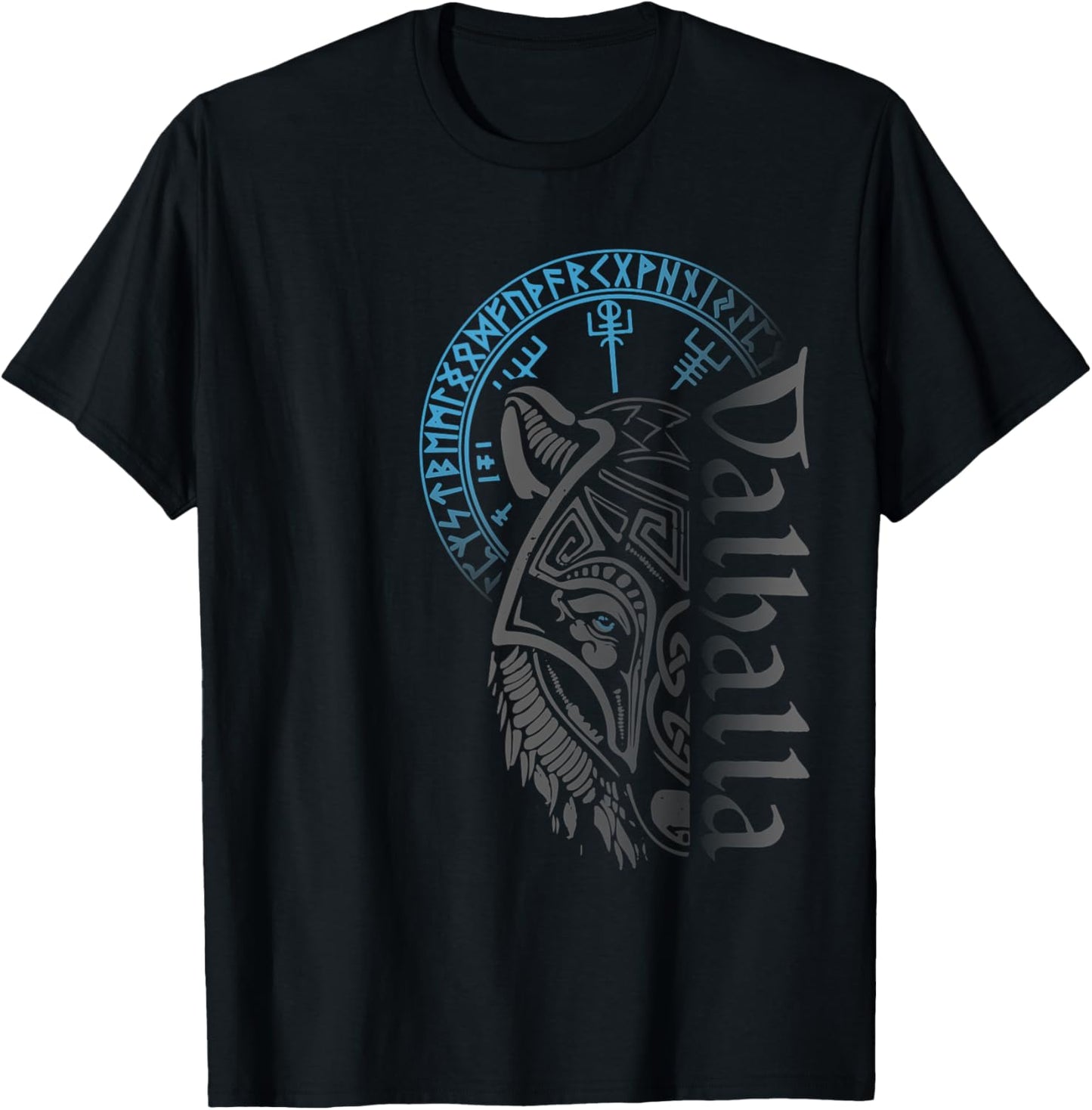 Walhalla Wolf Mask Odin Runes Nordic Compass Viking T-Shirt - T-Shirt | Black