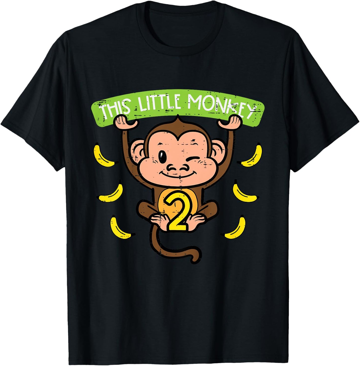 2nd Birthday This Little Monkey 2 Years Old Boys Girls Kids T-Shirt - T-Shirt | Black