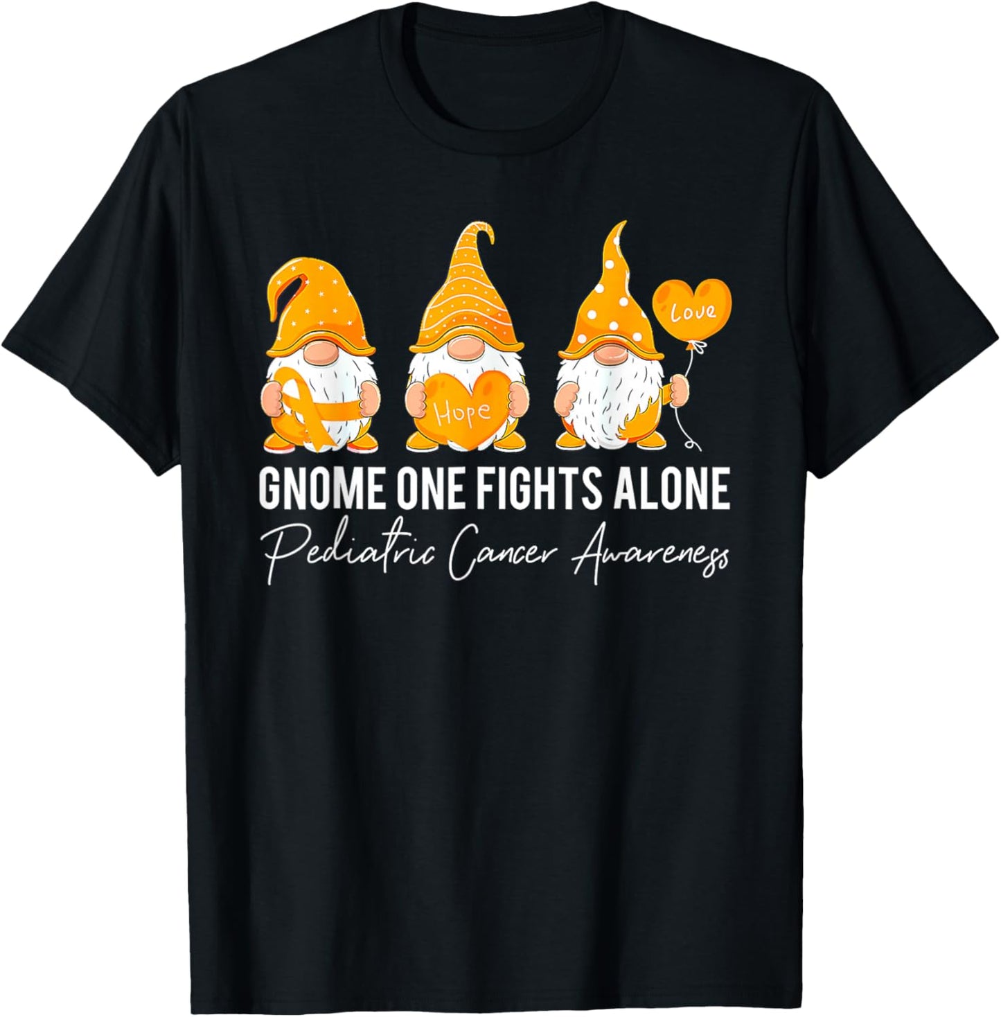 Gnome Fights Pediatric Cancer Awareness Yellow Ribbon T-Shirt - T-Shirt | Black