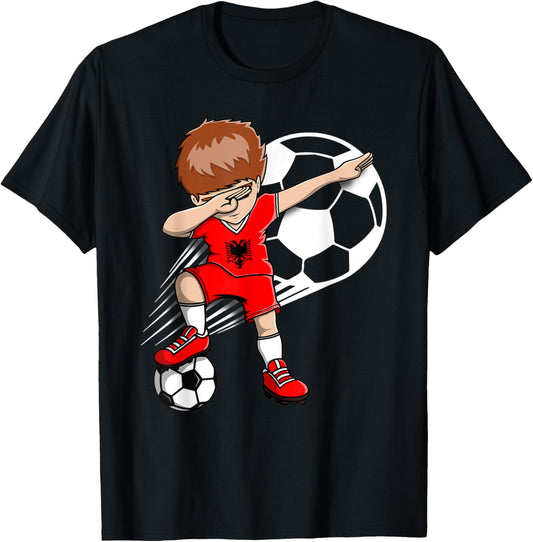 Dabbing Soccer Boy - Albania Jersey Albanian Football Fans T-Shirt - T-Shirt | Black