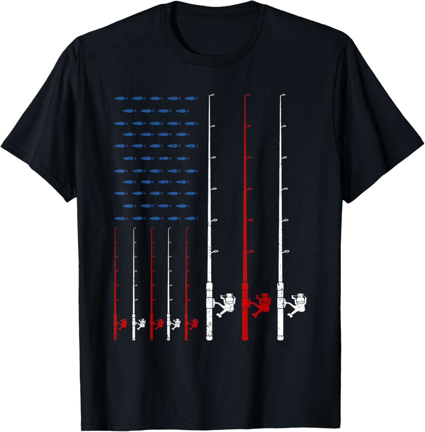 Fishing Rods American Flag T-Shirt - T-Shirt | Black