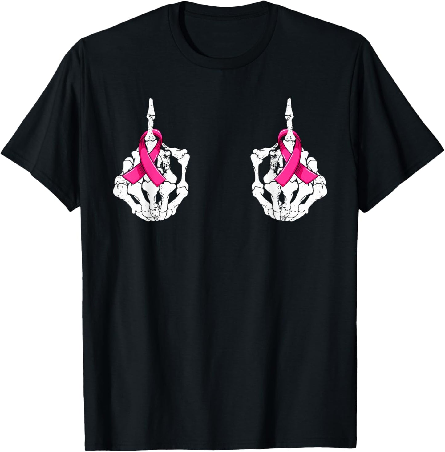 Fuck Cancer Skeleton Hand Pink Ribbon Breast Cancer T-Shirt - T-Shirt | Black