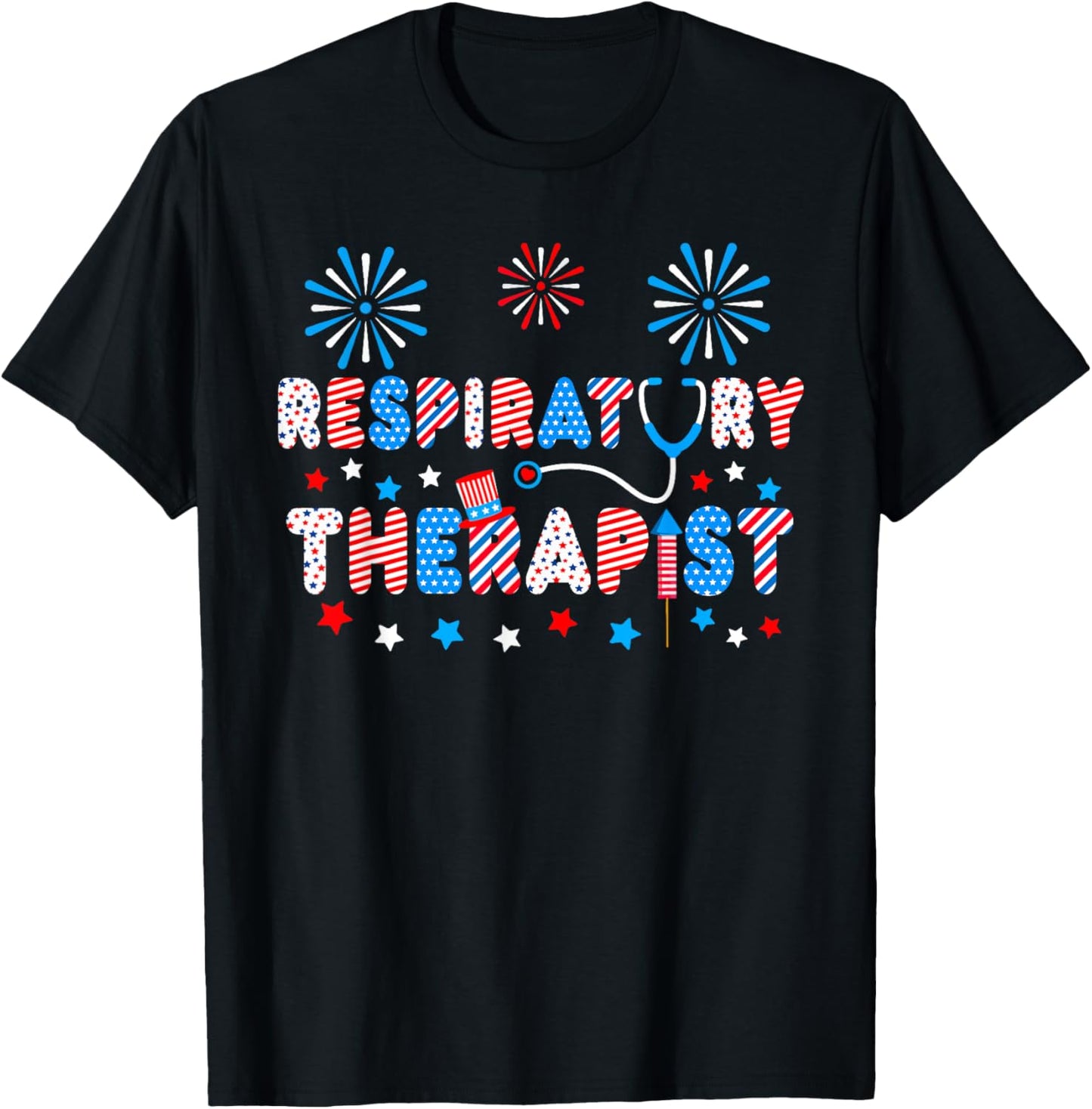 LOVE 4th Of July Stethoscope Respiratory Therapist RT Men T-Shirt - T-Shirt | Black