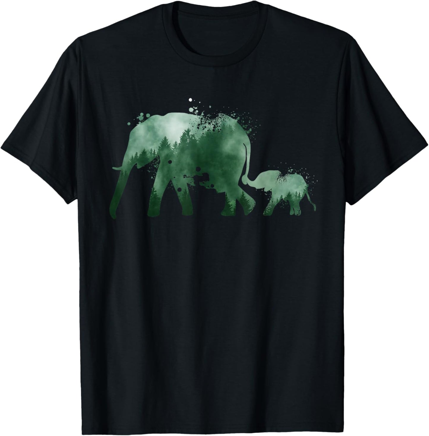 Vintage Elephant Silhouette | Men Women | Baby Elephant T-Shirt - T-Shirt | Black