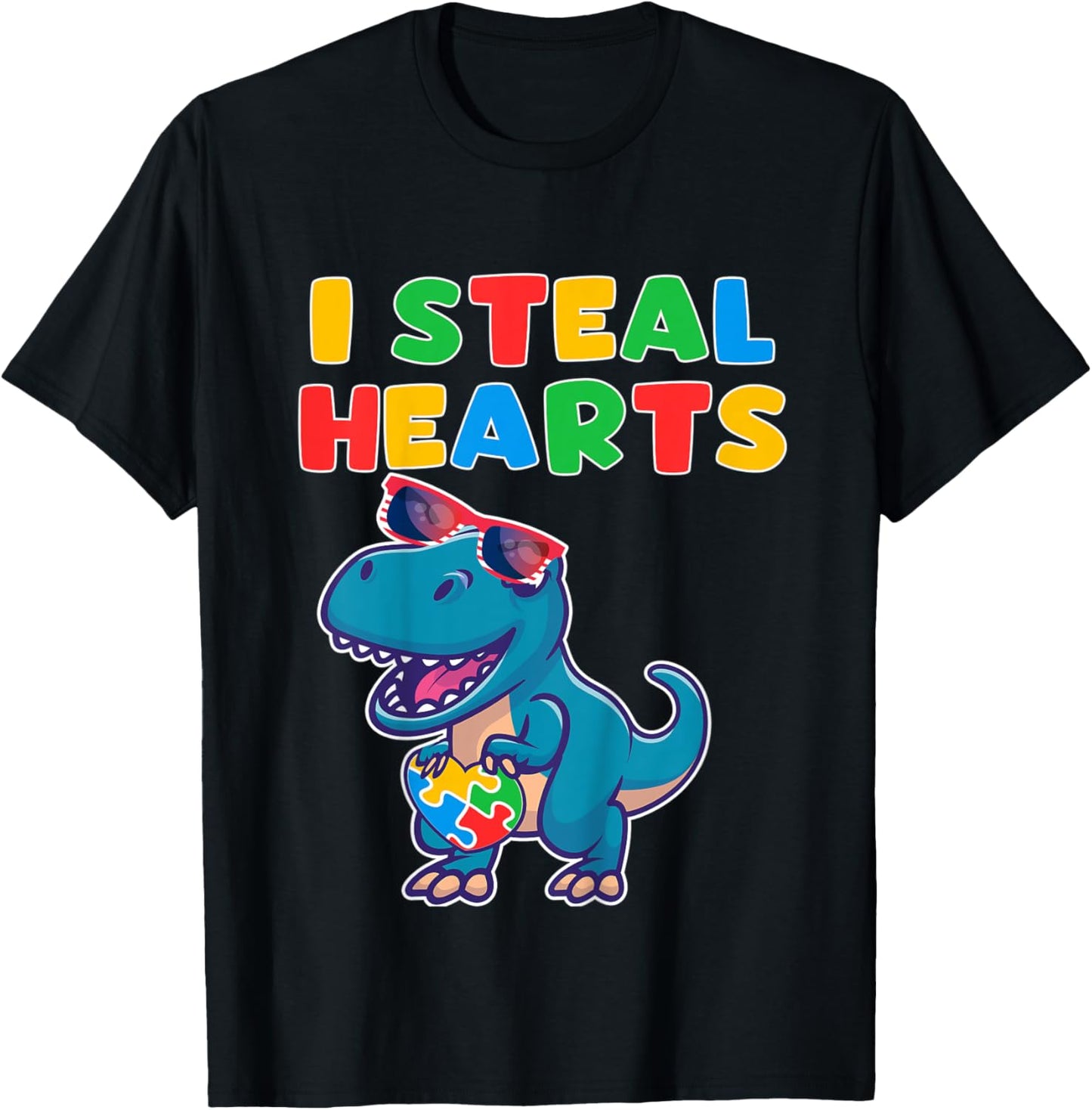 Kids Autism Awareness Dino Autistic Toddler Boys Cute Dinosaur T-Shirt - T-Shirt | Black