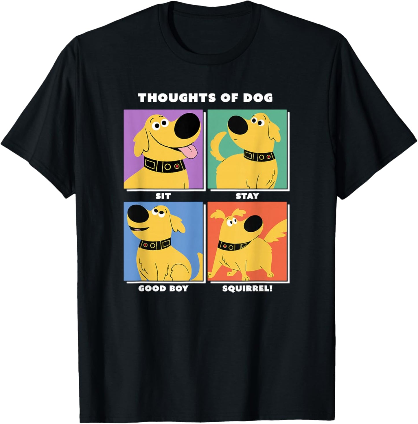 Disney Pixar Up Dug Thoughts of Dog Expressions Box Up Small T-Shirt - T-Shirt | Black