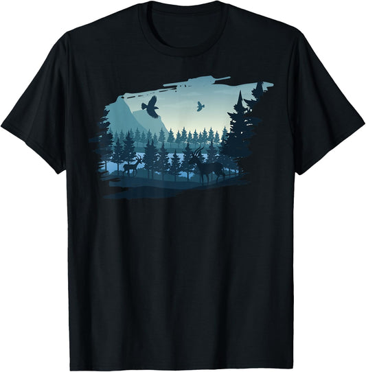 Beautiful Mountain, Nature Trees and Forest T-Shirt - T-Shirt | Black