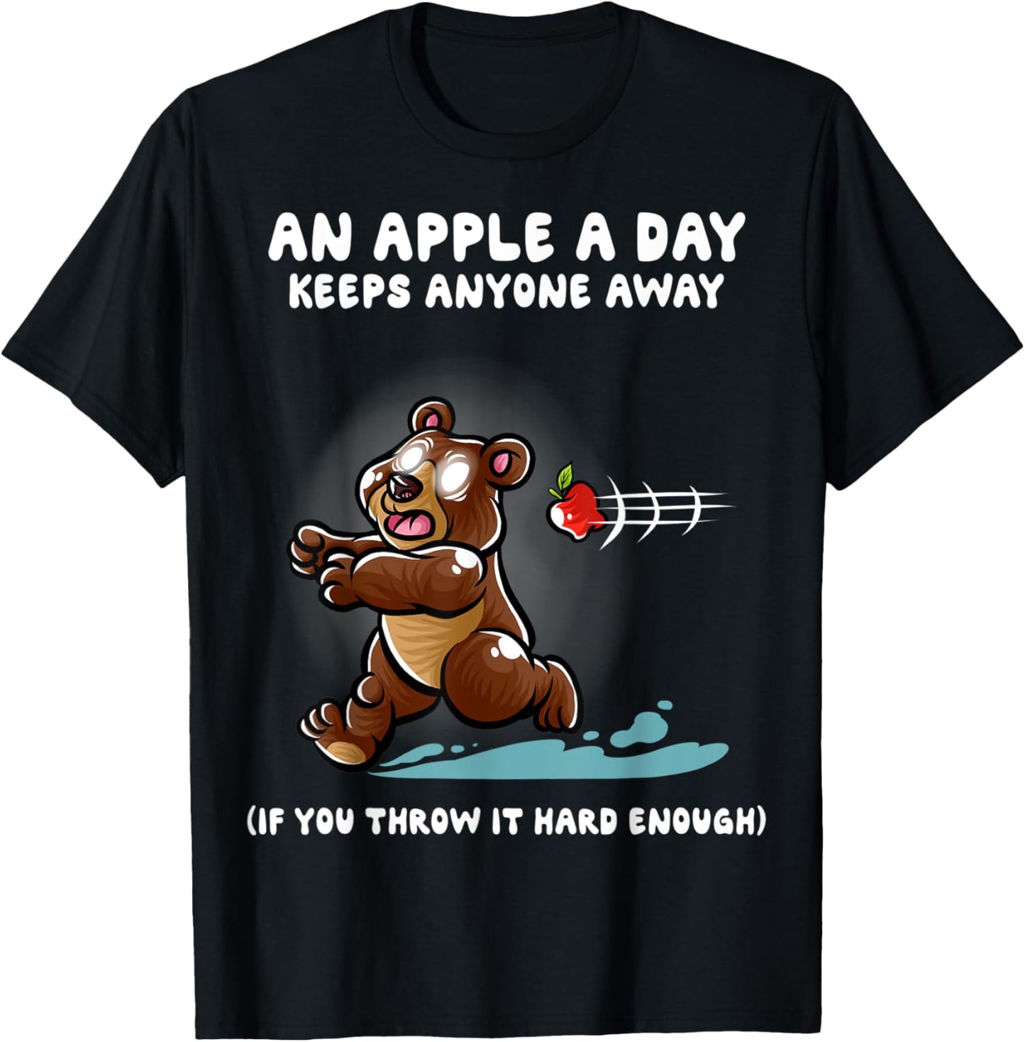 An Apple A Day Keeps Anyone Away Nerd Grizzly Bear Funny T-Shirt - T-Shirt | Black