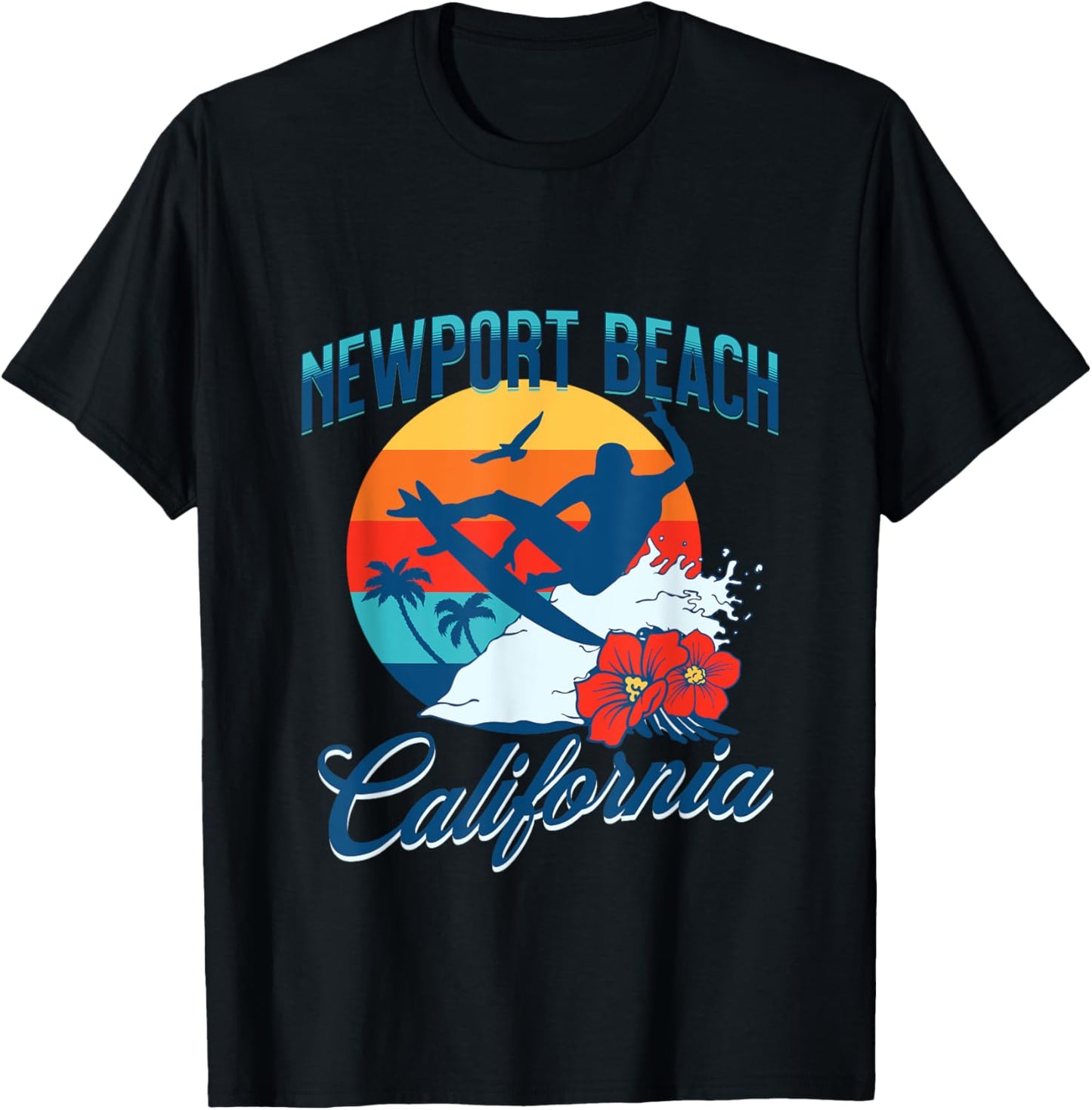 Newport Beach California Surf Summer Vacation Vintage T-Shirt - T-Shirt | Black