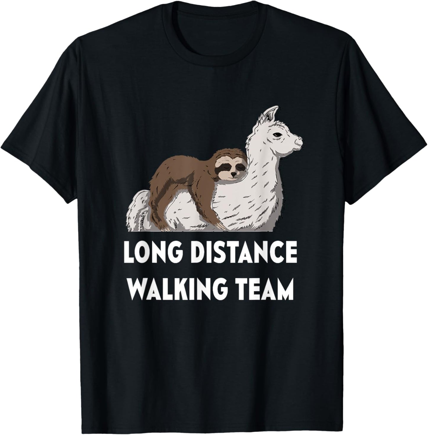 Funny Sloth Long Distance Walking Team With Llama Lazy Cute T-Shirt - T-Shirt | Black