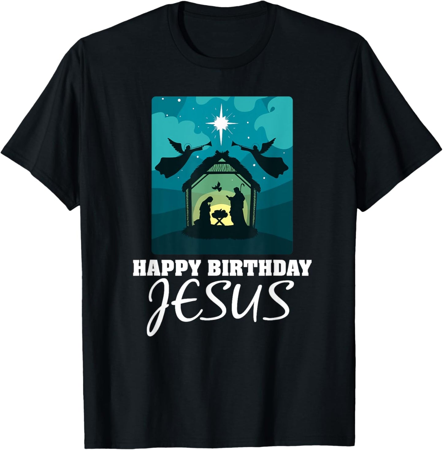 Happy Birthday Jesus - Christmas Advent Nativity Scene North T-Shirt - T-Shirt | Black