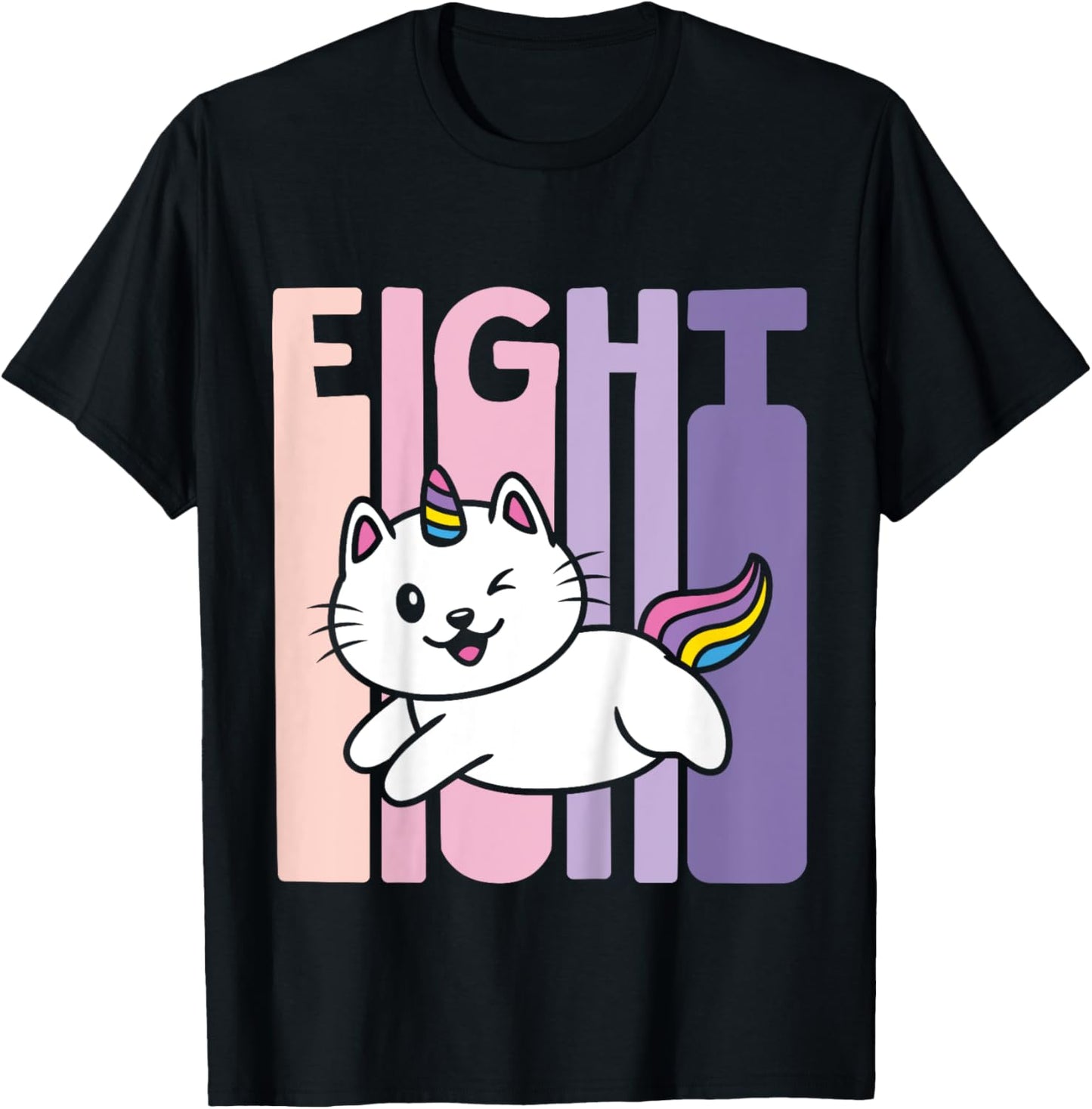 8 Year Old Cute Caticorn Cat Unicorn Birthday Girl B-day T-Shirt - T-Shirt | Black