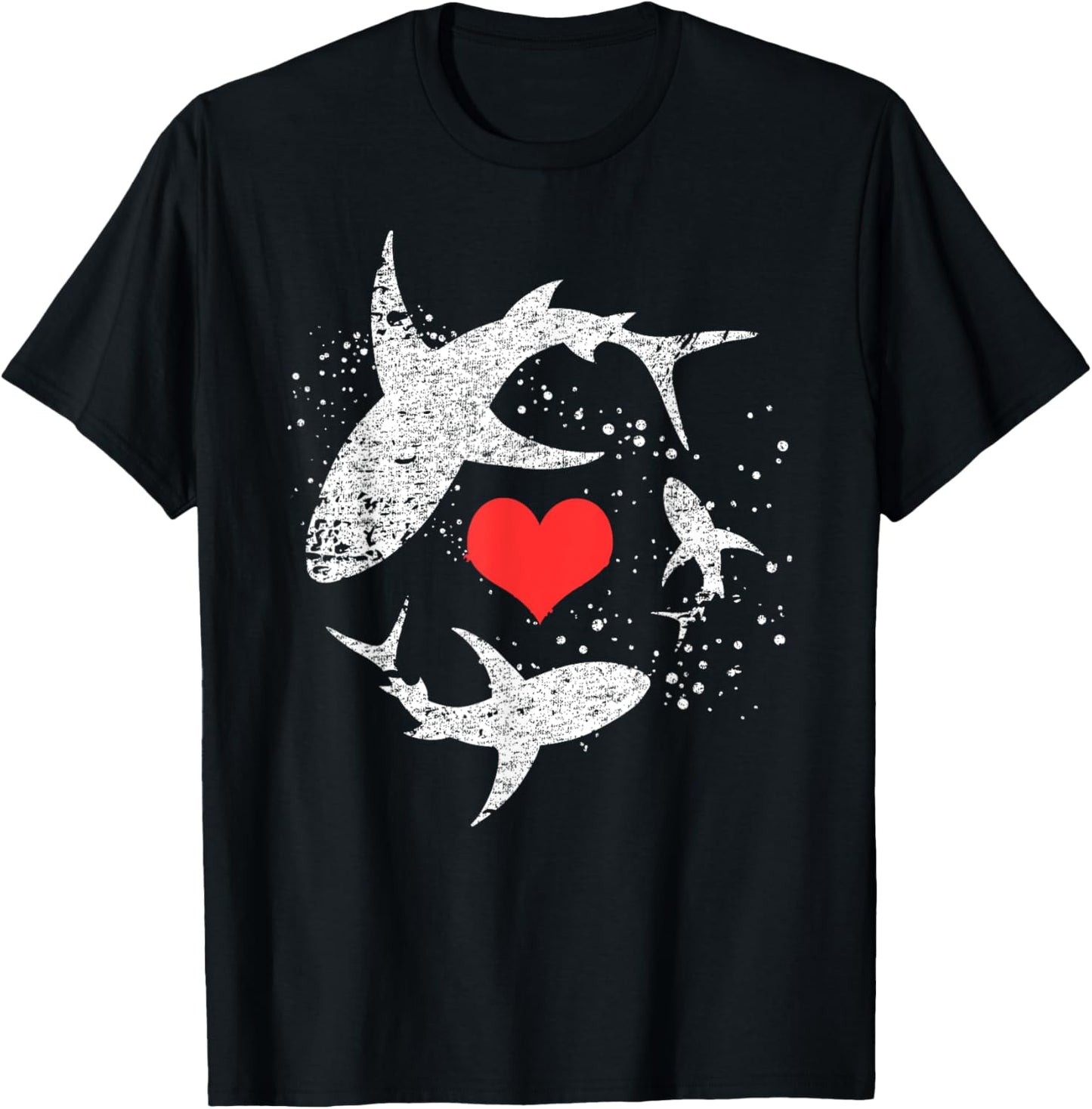Vintage Shark Silhouette Hammerhead Shark Tiger Shark Heart T-Shirt - T-Shirt | Black