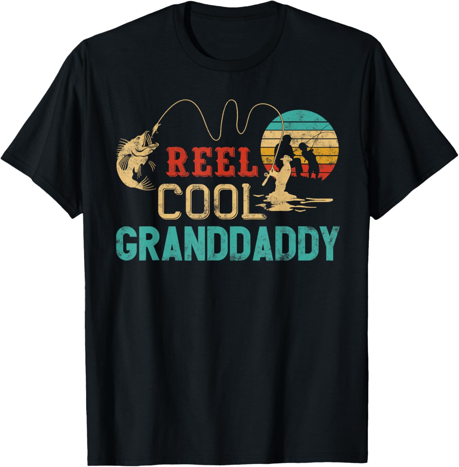 Reel Cool Granddaddy vintage funny fishing rod gifts grandpa T-Shirt - T-Shirt | Black