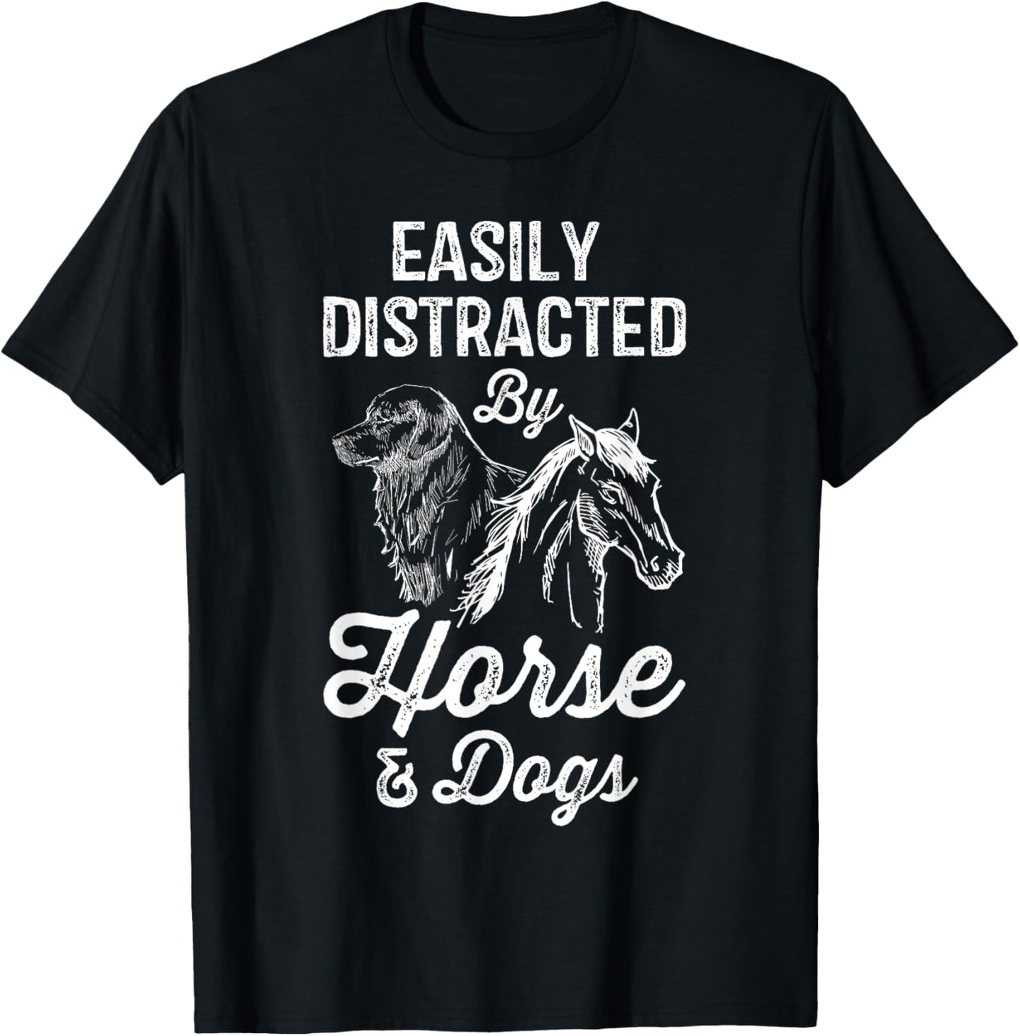 Easily Distracted By Horses and Dogs Gifts Girls T-Shirt - T-Shirt | Black