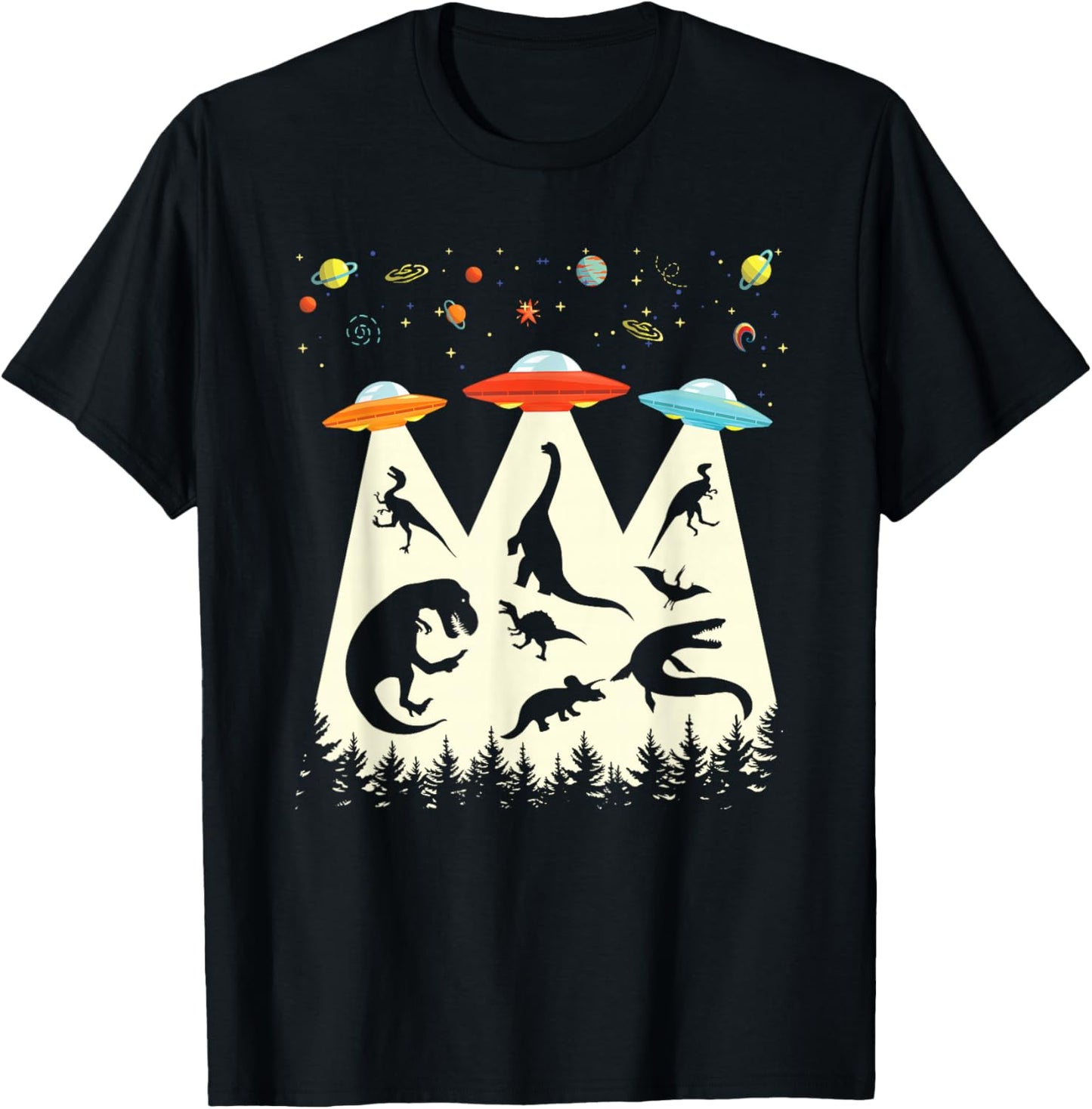 Funny Dinosaur UFO Lover Retro Vintage Alien Abduction T-Shirt - T-Shirt | Black