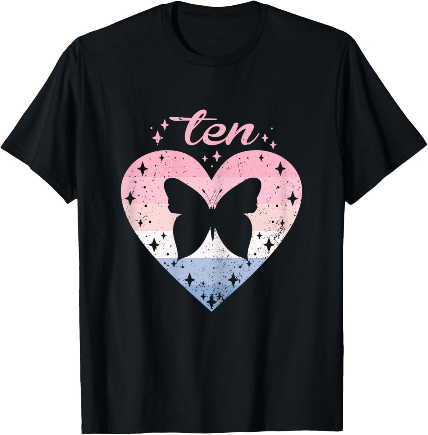 10 Year Old Cute Butterfly Birthday Girl 10th B-day T-Shirt - T-Shirt | Black