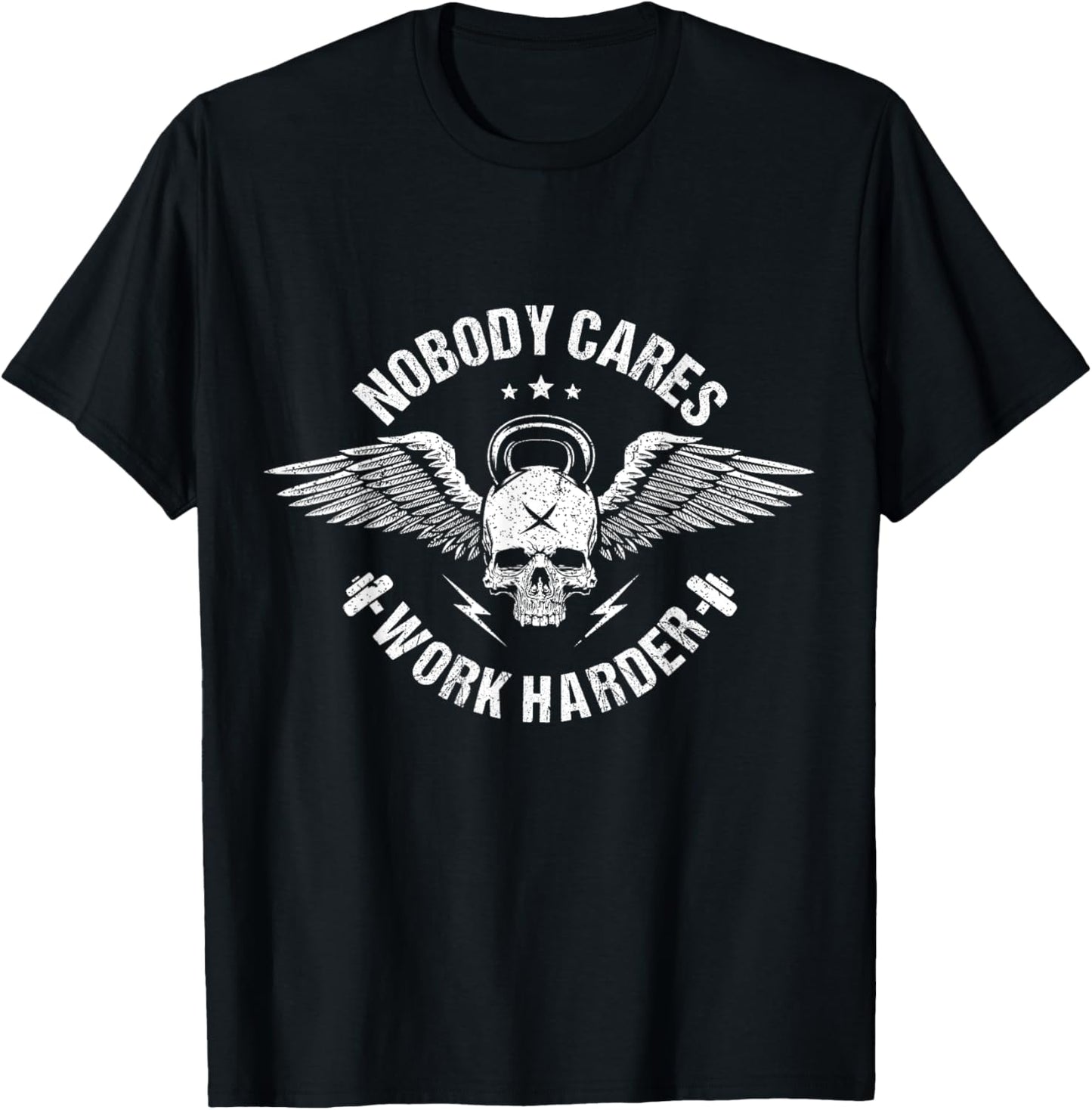 Nobody Cares Work Harder Skull Motivational Fitness Workout T-Shirt - T-Shirt | Black