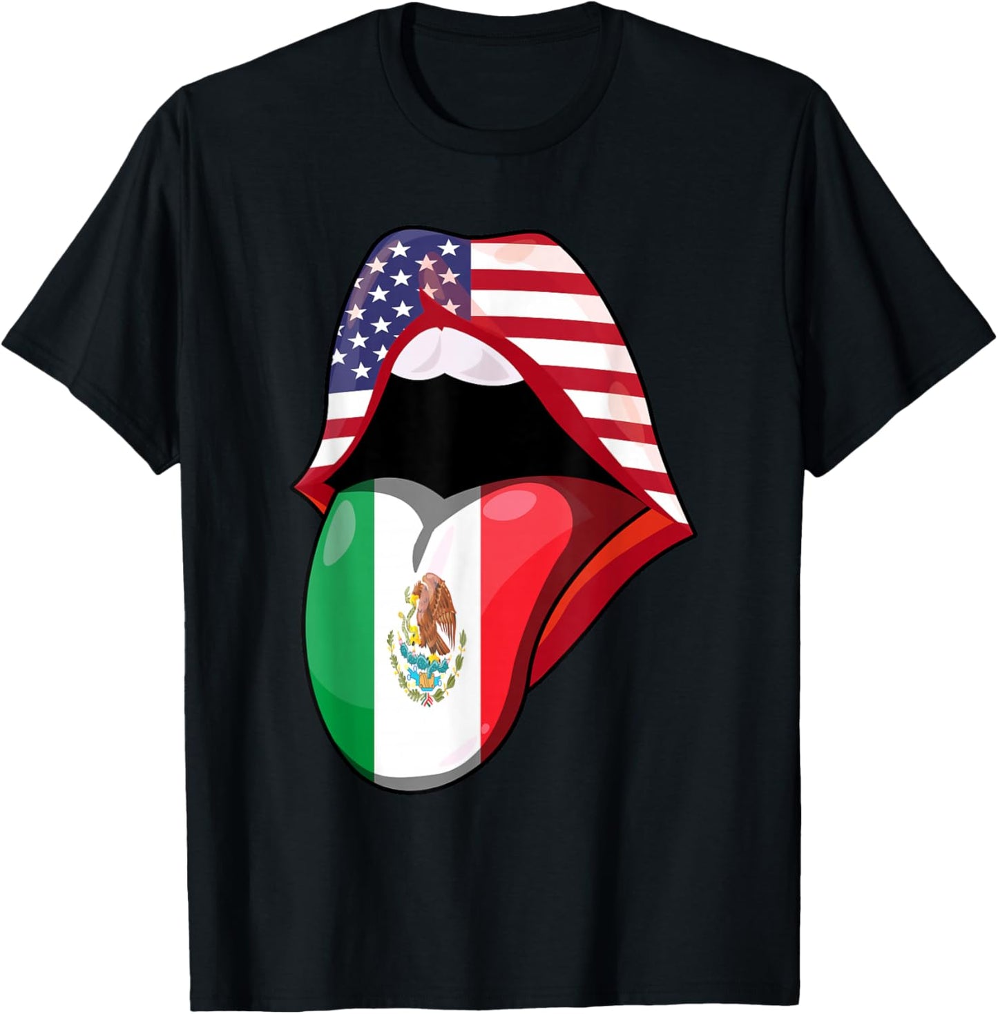 Mexican Women Roots American Grown Lips Flag USA Mexico T-Shirt - T-Shirt | Black