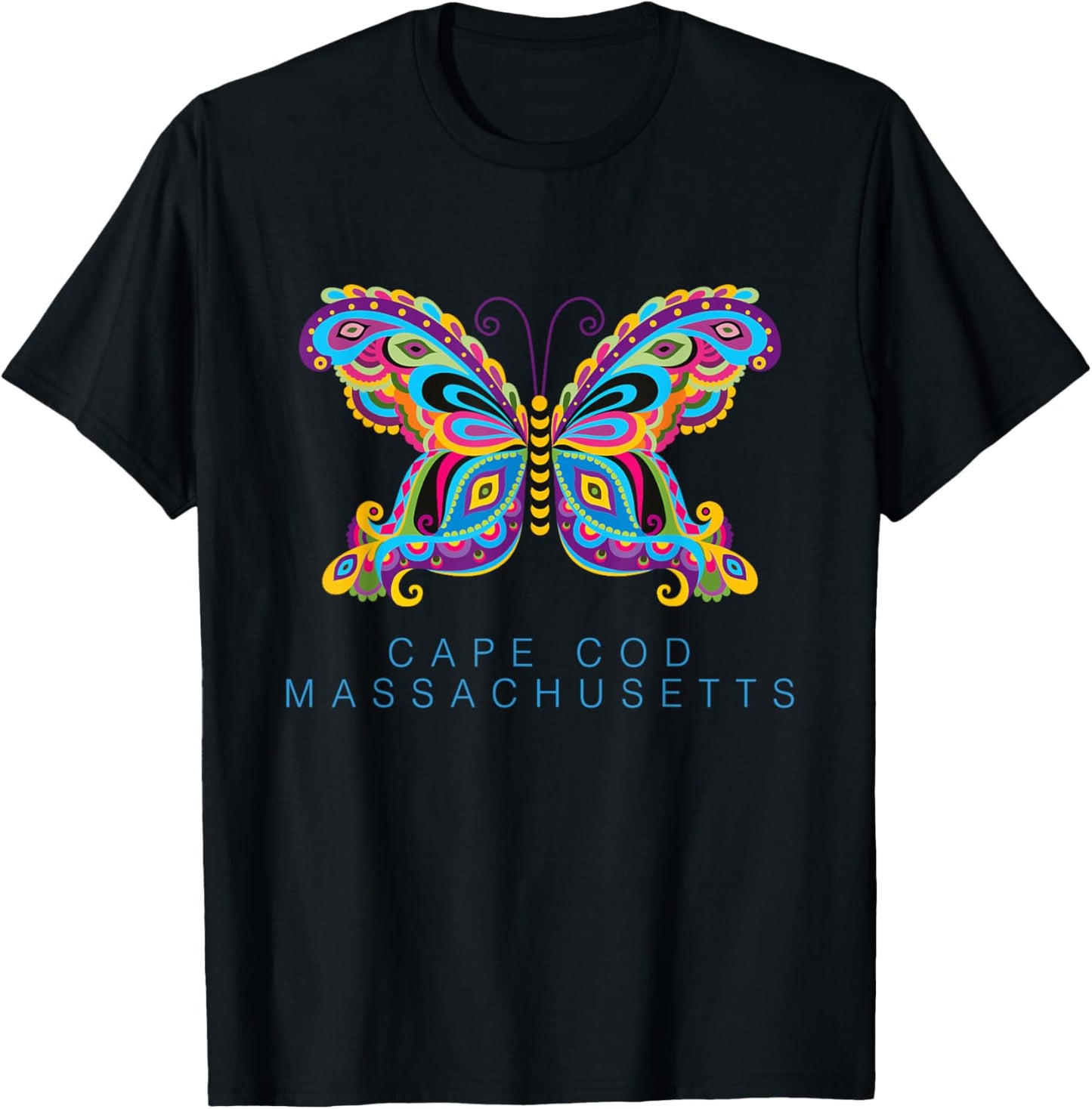 Cape Cod Massachusetts Souvenir Butterfly Graphic T-Shirt - T-Shirt | Black