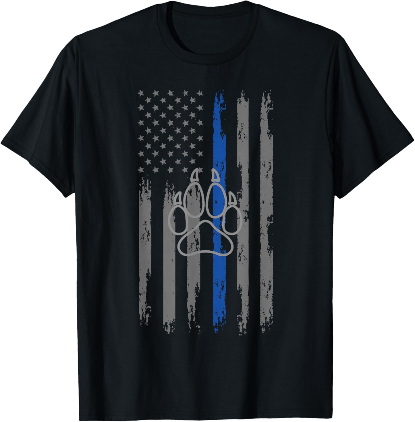 Police Flag with Dog Paw Print K9 T-Shirt - T-Shirt | Black