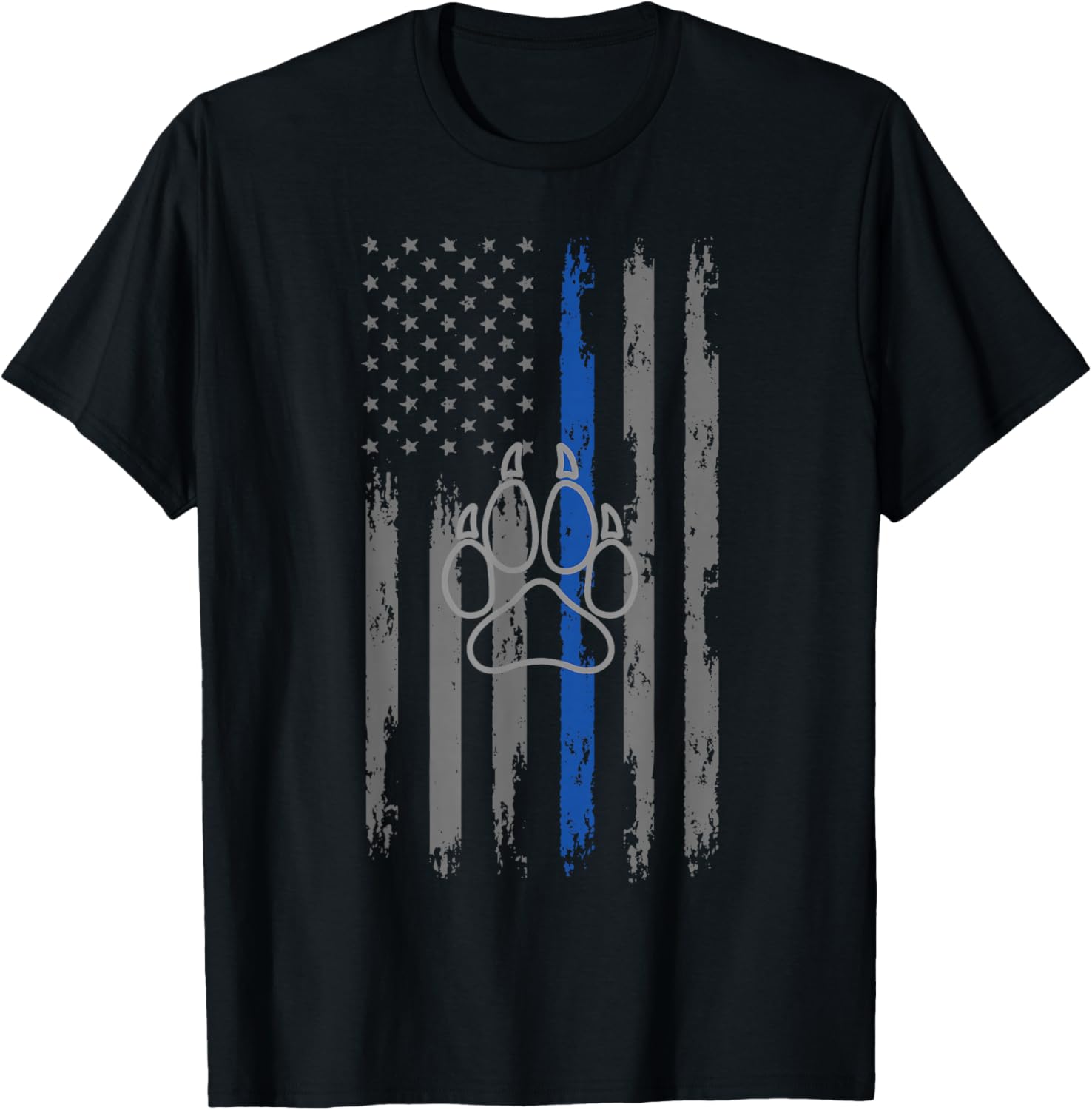 Police Flag with Dog Paw Print K9 T-Shirt - T-Shirt | Black