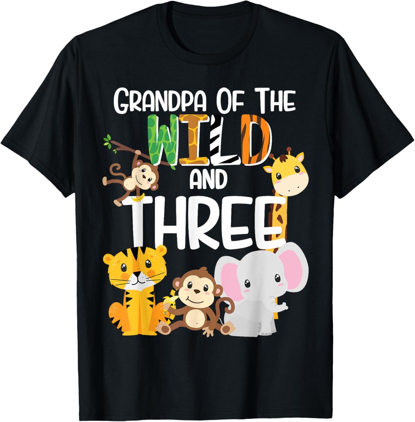 Grandpa of the Wild and 3 Zoo Theme Birthday Safari Jungle T-Shirt - T-Shirt | Black