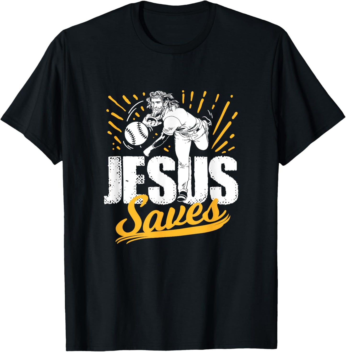 Jesus Saves Baseball Artwork T-Shirt - T-Shirt | Black