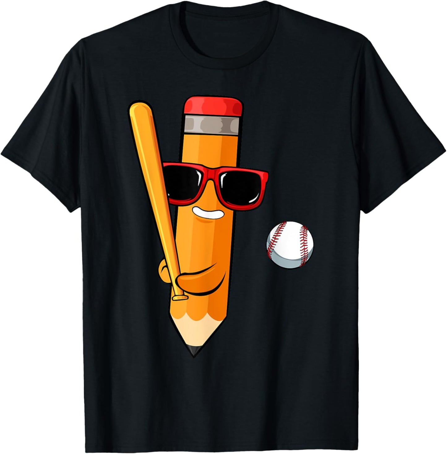 Baseball Player Pencil Back To School Cute Sport Students T-Shirt - T-Shirt | Black