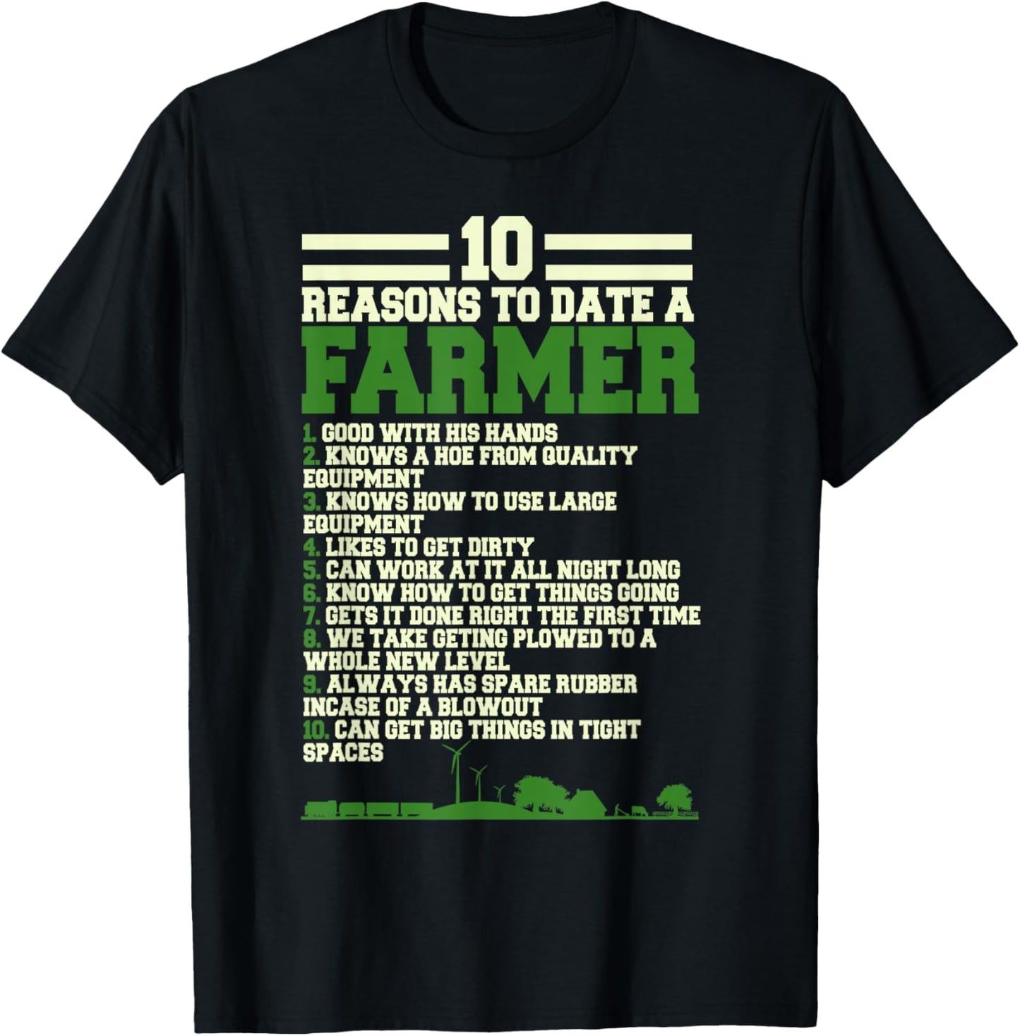 10 Reasons to date a Farmer, Funny Farming Humor T-Shirt - T-Shirt | Black