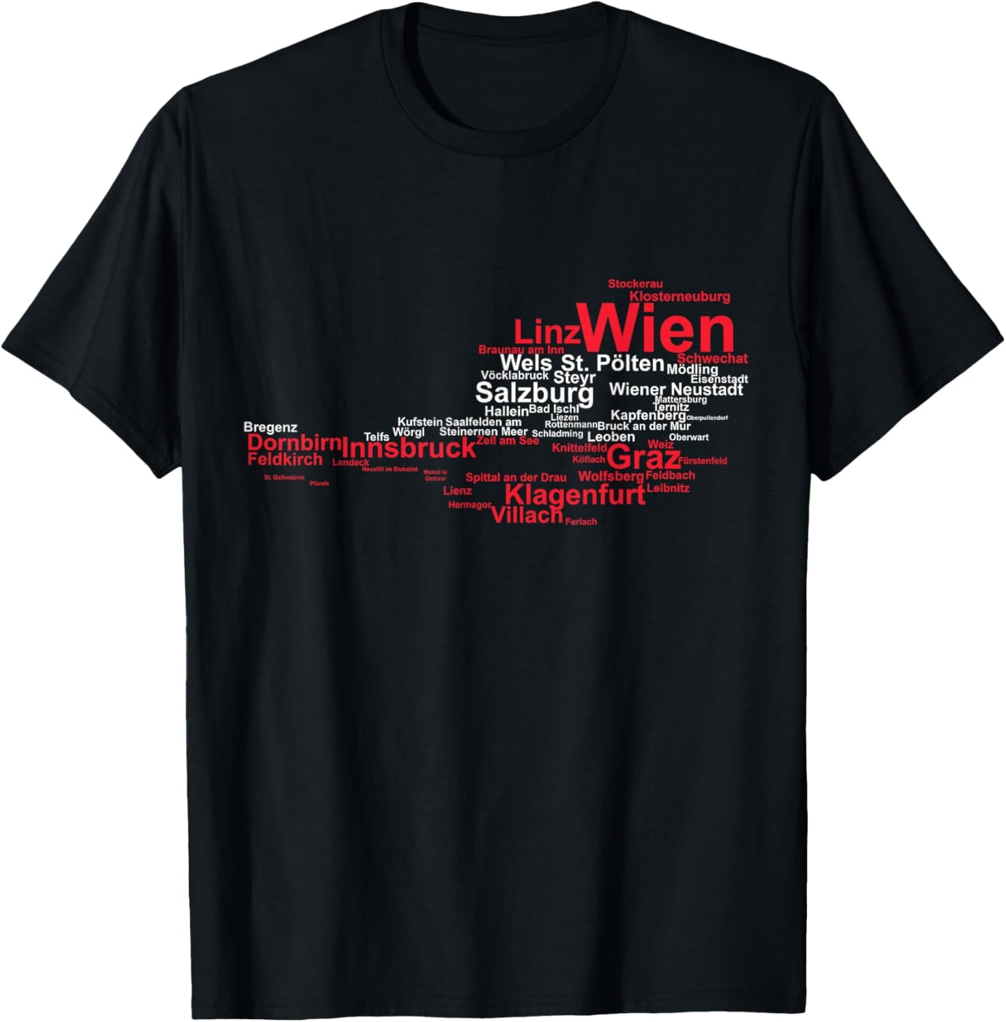 Austria Map Flag Silhouette Cities Holiday Travel Vienna T-Shirt - T-Shirt | Black