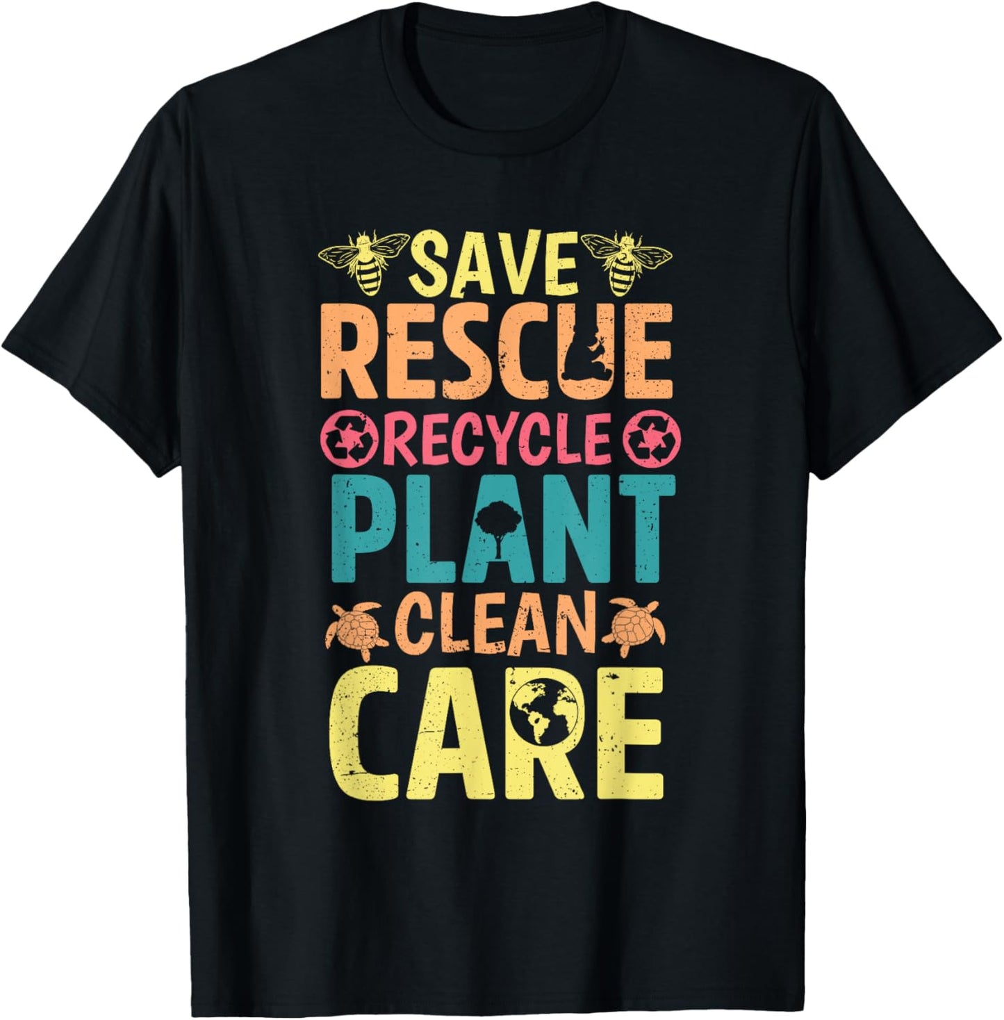 Save Bees Rescue Animals Recycle Plastict Earth Day men kids T-Shirt - T-Shirt | Black