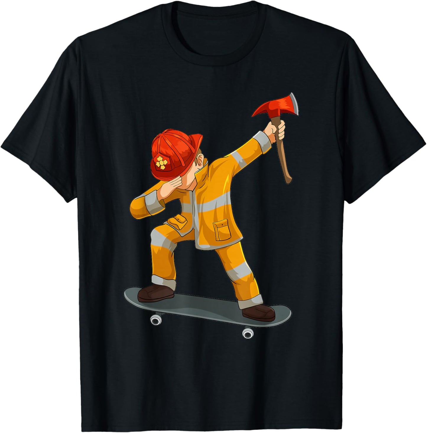 Skateboarding Dabbing Firefighter Skater Skateboard T-Shirt - T-Shirt | Black