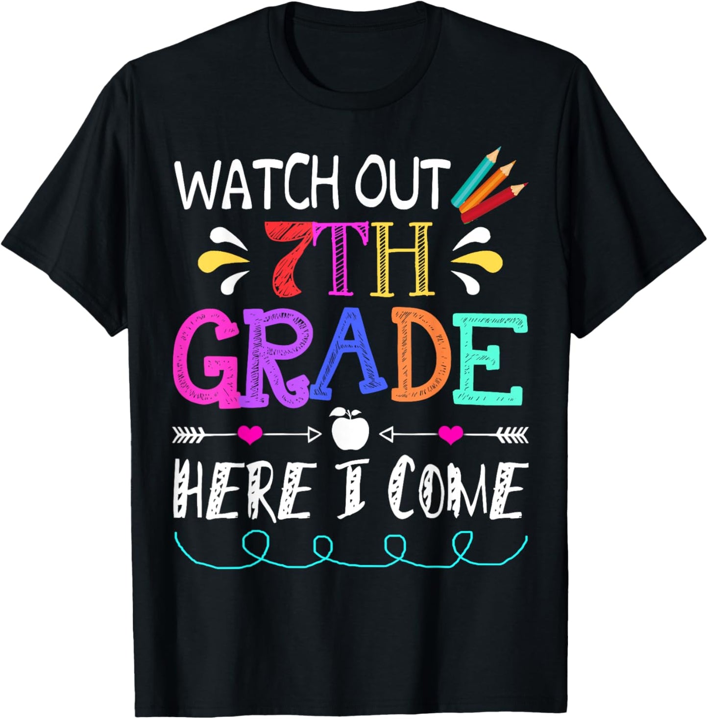 Watch Out 7th Grade Here I Come Funny Unicorn Back To School T-Shirt - T-Shirt | Black