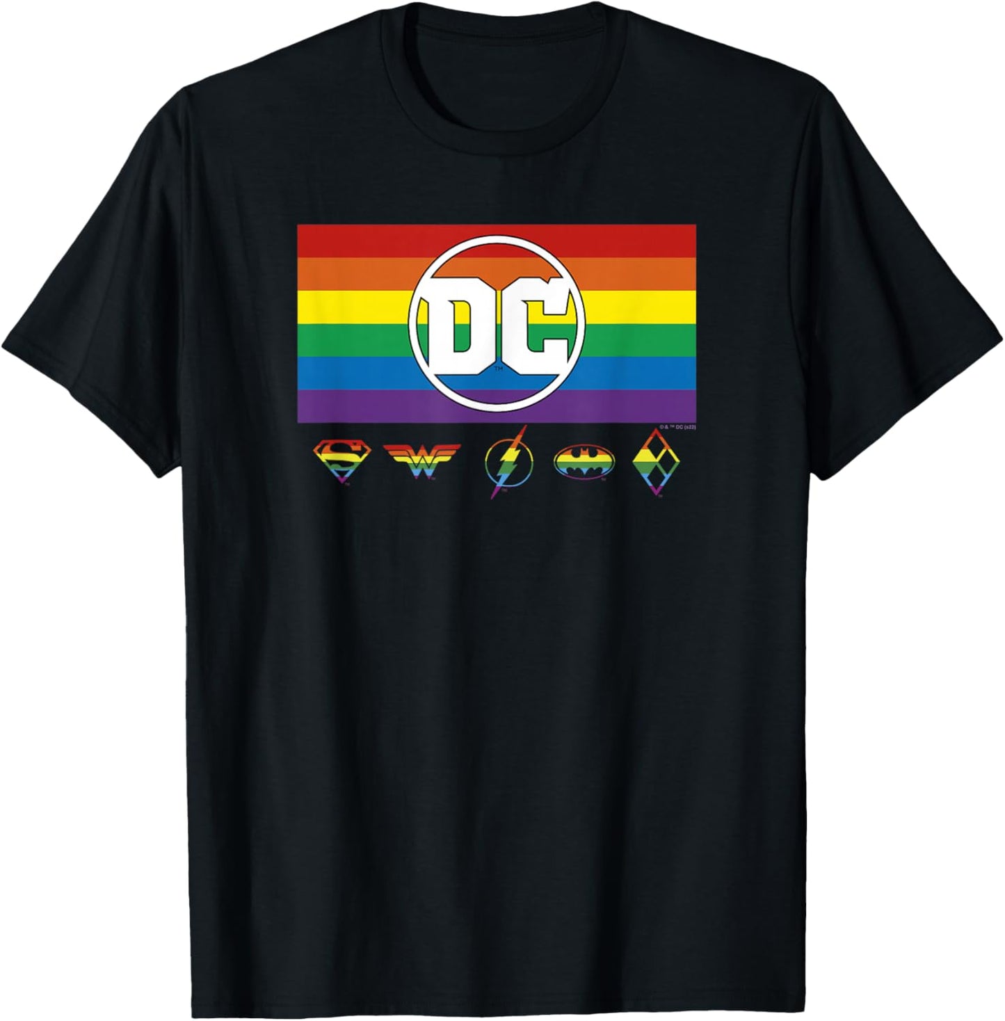 DC Comics Pride Justice League Rainbow Logo Lineup T-Shirt - T-Shirt | Black
