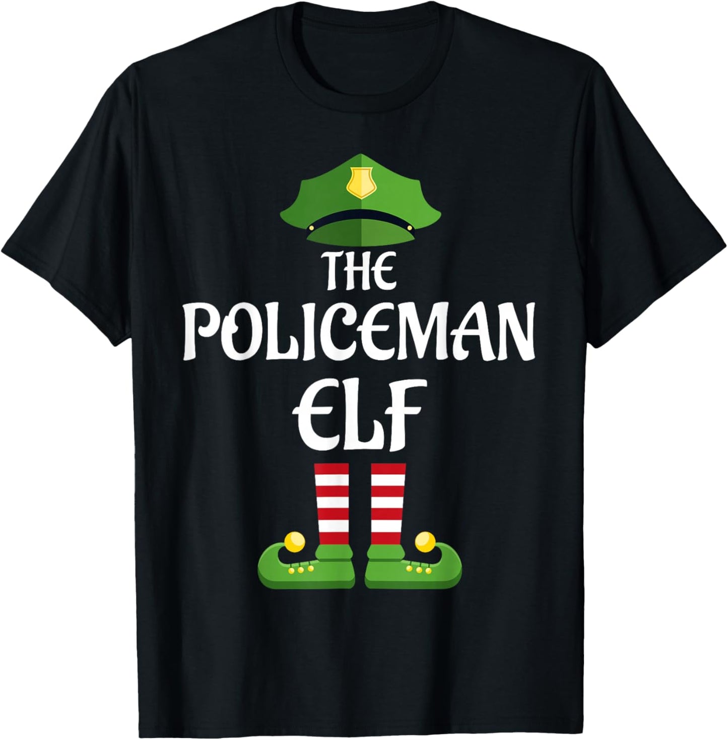 Policeman Elf Family Matching Group Christmas Police T-Shirt - T-Shirt | Black