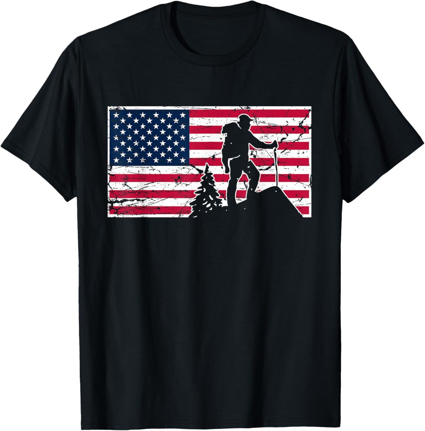 Hiking American Flag 2023 July 4th Design For Hikers T-Shirt - T-Shirt | Black