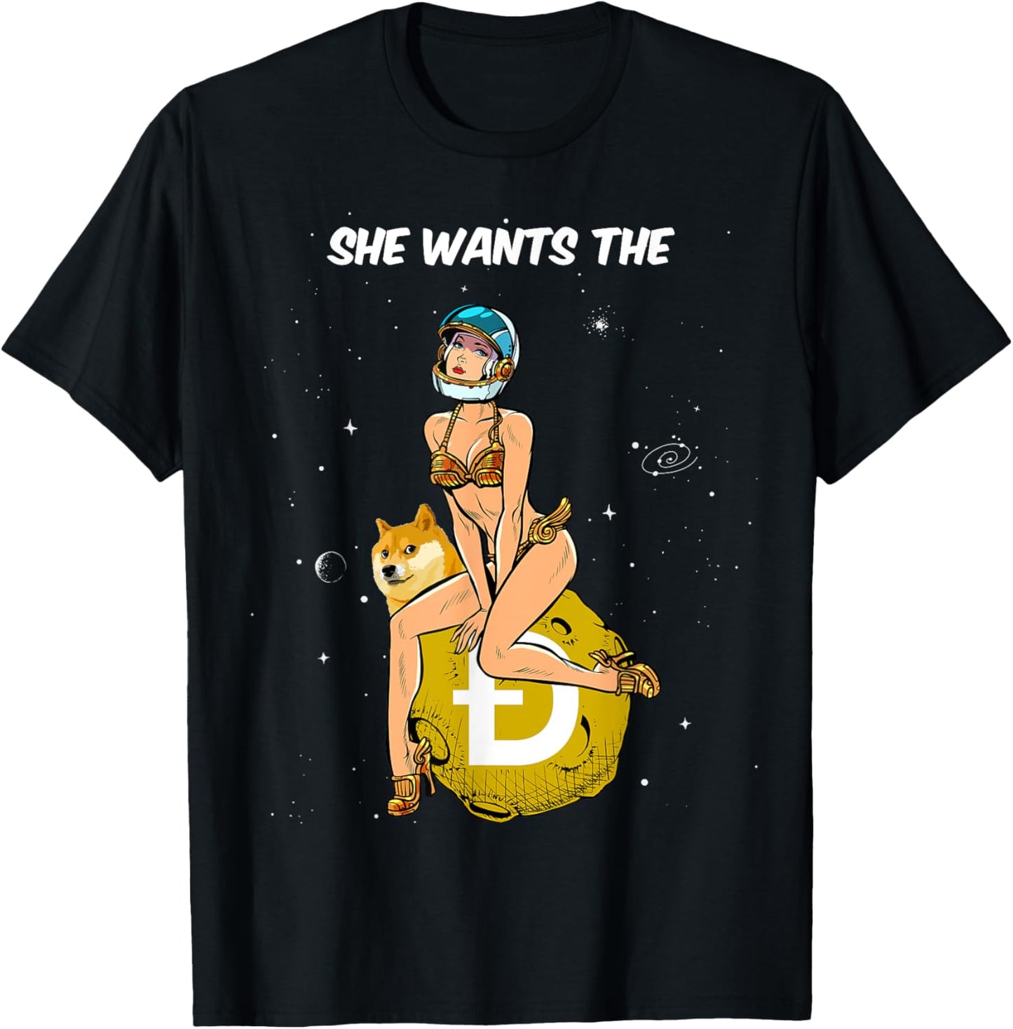Cryptocurrency She Wants The Dogecoin Doge Crypto Moon T-Shirt - T-Shirt | Black